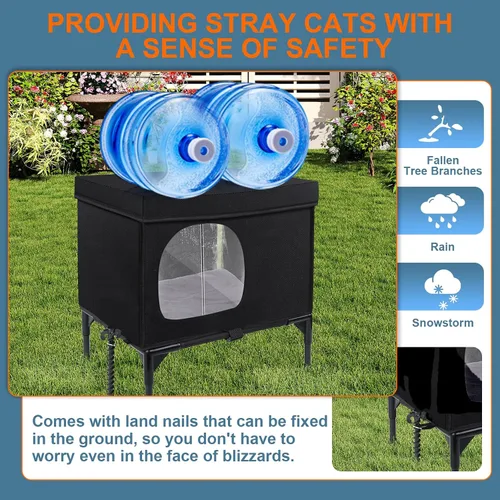 Miniatura 4 de Casa para gatos al aire libre, resistente a la intemperie, aislada, para gatos con cojín acogedor, refugio elevado para gatos al aire libre