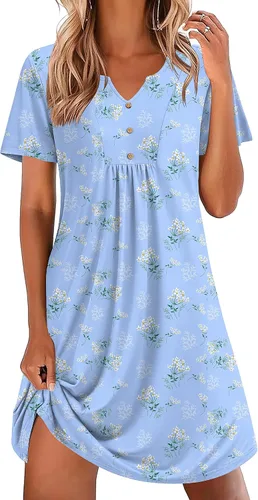 Miniatura 23 de Ekouaer Camisones para mujer de algodón Vestidos de noche Plisados Camisones Henley Cuello en V Camisas de dormir de manga corta Ropa de dormir