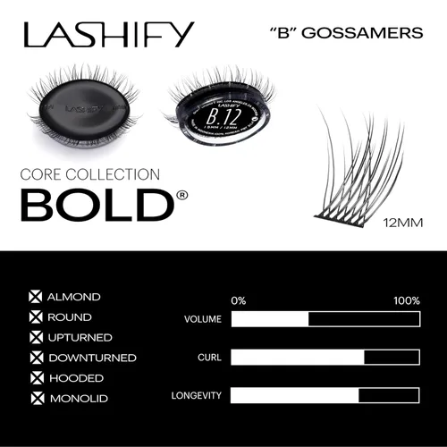 Miniatura 3 de Lashify Recambio de extensiones de pestañas Gossamer de 0.472 pulgadas, color negro, pestañas postizas fáciles para un aspecto natural