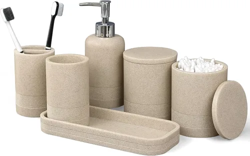 LIN CHUAN Juego de accesorios de baño de 6 piezas, juego de accesorios de baño con dispensador de jabón, juego de soporte para cepillos de dientes,