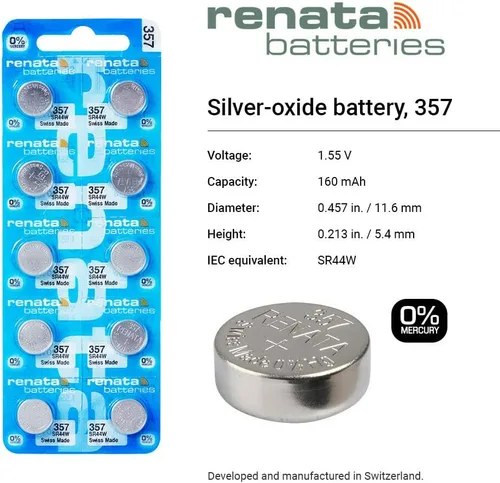 Miniatura 2 de Renata 357 SR44W Baterías – 1.55 V Óxido de Plata 357 Batería de reloj (2 unidades)