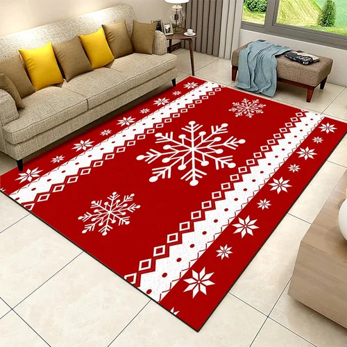 Miniatura 10 de Alfombra de área de decoración de habitación de Feliz Navidad, 2 x 3 pies, alfombra de árbol de Navidad con copos de nieve para dormitorio, alfombra