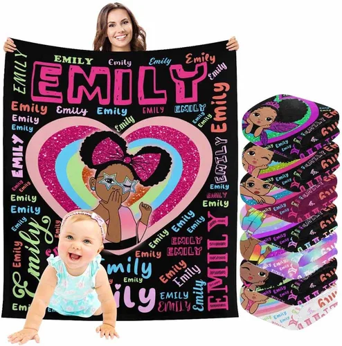 Miniatura 26 de InterestPrint Manta de bebé personalizada con nombre, lindo muñeco de nieve negro, manta personalizada con nombre para niños, niñas, niños, manta