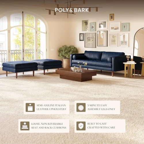 Miniatura 5 de Poly & BARK Napa - Sofá de cuero de 88.5 pulgadas, piel de anilina curtida italiana de grano completo, comodidad de plumón, marco de madera maciza