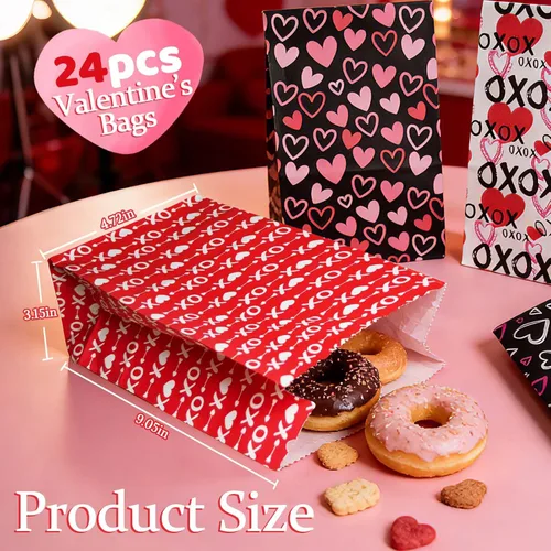 Miniatura 3 de Bolsas de San Valentín de Haobell - 24 piezas de bolsas de regalo de San Valentín con pegatinas para fiestas en el aula, niños, compañeros