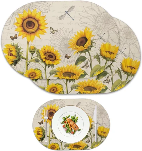 Miniatura 64 de Pumpkin Placemats Oval Placemats Set of 2 Black Cat Table Mats for Dining Tables Washable Heat Resistant Place Mats for Holiday Party Use 12X18 Inch