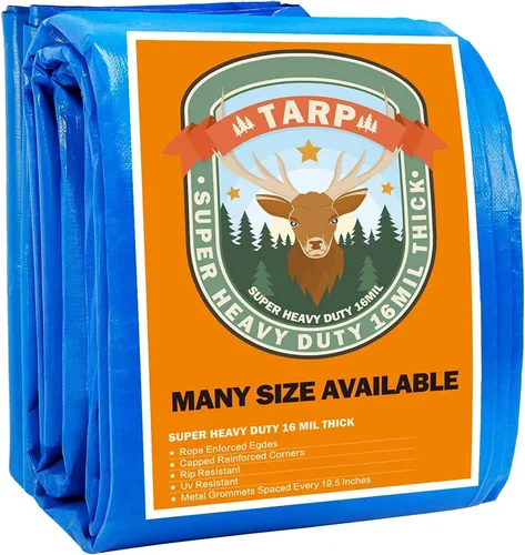 Miniatura 8 de Lona azul, lonas resistentes al agua de 16 x 20 pulgadas, lona de plástico impermeable de poliéster de 16 mil de grosor con ojales de metal cada