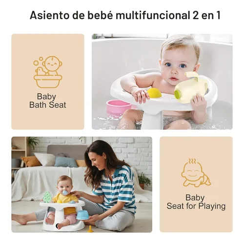 Miniatura 5 de Asiento de baño para bebés de 6 meses en adelante, asientos de bañera para bebés sentados con taza de enjuague, antideslizante, cómodo, esenciales