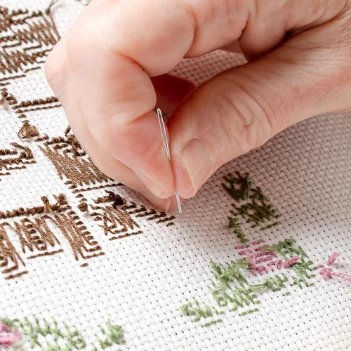 Miniatura 7 de Agujas de coser de ojo grande, 25 agujas de bordar de acero inoxidable con enhebradores de agujas, aguja de costura cruzada para coser a mano