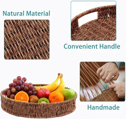 Miniatura 3 de SEDISON Bandeja de mimbre tejida a mano de 13.8 pulgadas para mesa de café, decoración de cocina, bandeja grande de ratán