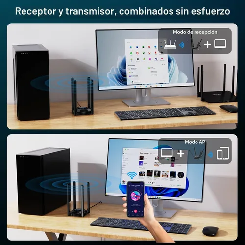 Miniatura 7 de Adaptador WiFi USB para PC de escritorio, WAVLINK Tri-Band BE6500 WiFi 7 adaptador con antenas de alta ganancia de 2.4 GHz/5 GHz/6 GHz, WPA3, MLO