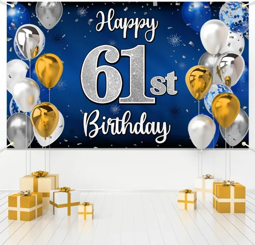 Miniatura 202 de Decoración de feliz cumpleaños 35, globo azul y plateado de 35 años, cartel grande de telón de fondo de cumpleaños, suministros para fiesta de 35th