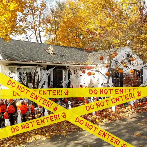 Miniatura 5 de Cinta de precaución para decoración de Halloween, rollo amarillo de 2 pulgadas x 82 pies, cinta de advertencia de peligro para exteriores e