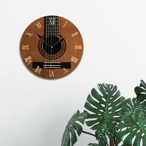 Miniatura 4 de Reloj de pared con aspecto de madera natural, reloj de pared de guitarra acústica, silencioso, redondo, de madera, funciona con pilas, reloj