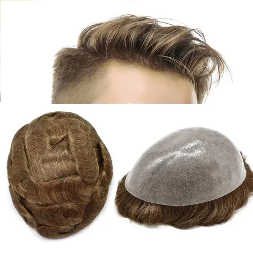 LYRICAL HAIR Tupé de cabello humano para hombres, totalmente polivinílico, tupé para hombre, totalmente transparente, suave, delgada, 0.004-0.005