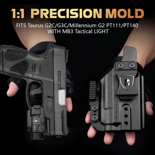 Miniatura 2 de WARRIORLAND MB3 Luz de Pistola y Funda Kydex con Garra, Compatible con Taurus G2C/G3C/PT111 G2/PT140 G2, Luz Táctica de Arma Montada en Carril