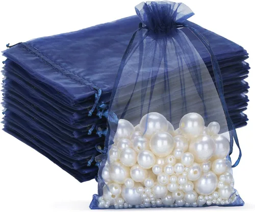 Miniatura 16 de G2PLUS - 25 bolsas de organza doradas de 5 x 7 pulgadas, bolsas de malla transparente para joyería, bolsas de regalo de organza con cordón