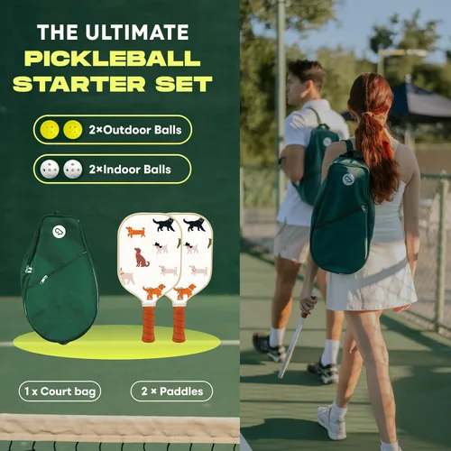 Miniatura 5 de Juego de 2 palas de pickleball Goat, incluye 4 bolas para interiores y exteriores y bolsa de viaje, juego de raquetas de pickleball de fibra