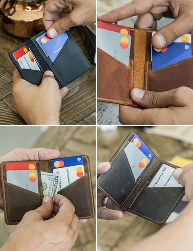 Miniatura 4 de Carteras de cuero genuino hechas a mano, tarjeteros minimalistas y fundas para pasaporte, regalo hecho a mano