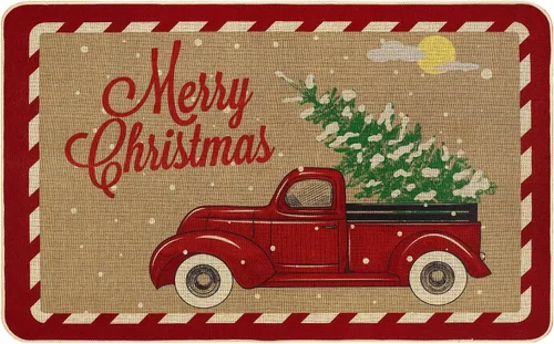 Ruisita Felpudos de Navidad de 31.5 x 20 pulgadas, antideslizantes, tapete de Navidad para camión, feliz Navidad, bienvenida, felpudo delantero de
