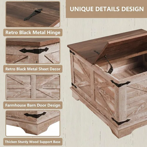 Miniatura 6 de senlin Mesa de café de casa de campo, mesa de café resistente con almacenamiento, mesa central cuadrada de madera con compartimento
