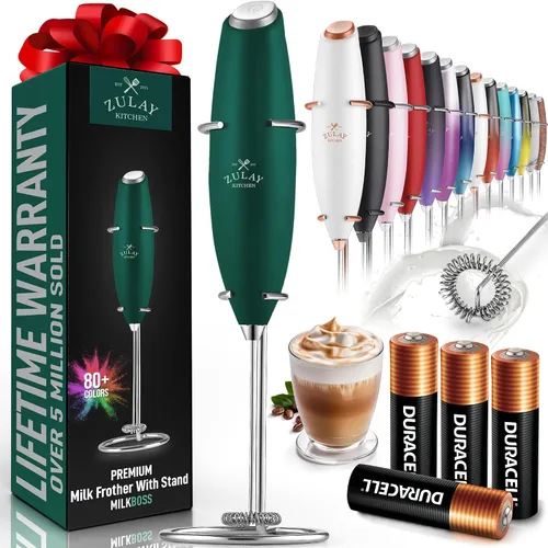 Miniatura 426 de Zulay Milk Boss Espumador de leche potente manual, hace espuma para latte, batidor para mezclar bebidas, café, miniespumador para capuchino, frappé
