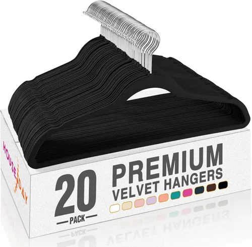 Miniatura 13 de HOUSE DAY - Perchas de terciopelo negro de 60 unidades, antideslizantes, resistentes, para abrigos, perchas premium delgadas que ahorran espacio