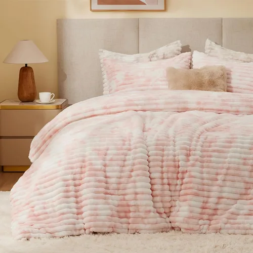 Miniatura 25 de BEDELITE - Juego de edredón de forro polar tamaño individual: ropa de cama supersuave y cálida en color beige, juego de cama de lujo esponjoso