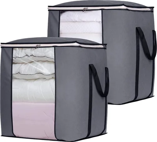 Miniatura 9 de SLEEPING LAMB Bolsas de almacenamiento de mantas extra grandes de 120 L, contenedores de almacenamiento de ropa transpirables para edredón King