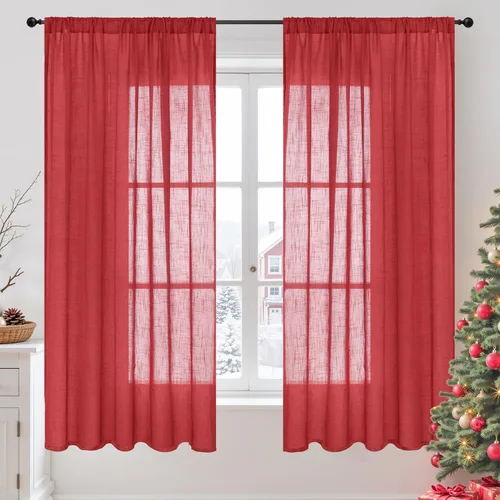 Miniatura 103 de BGment Cortinas de lino café de 30 pulgadas de largo para ventana pequeña, cortinas de media ventana beige semitransparentes ligeras con bolsillo