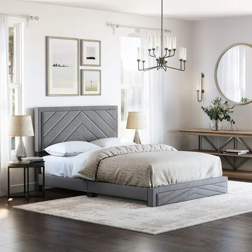 Miniatura 11 de Boyd Sleep Beaumont - Cama de plataforma tapizada con cabecero, base de colchón con 14 soportes de listones de madera, no requiere somier, piel