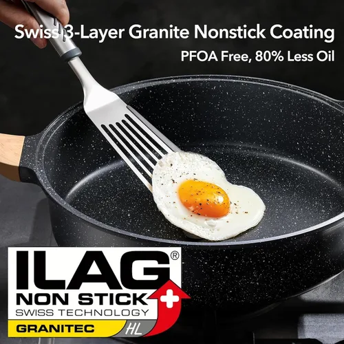 Miniatura 3 de Sartén antiadherente profunda con tapa, sartén con revestimiento de granito suizo de 4.5 cuartos de galón, sartén antiadherente saludable de 12