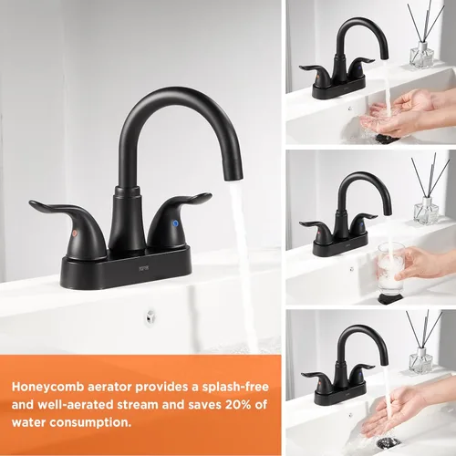 Miniatura 7 de KPW Grifo de Lavabo de Baño de 2 o 3 Orificios Negro Mate Centrado de 4 Pulgadas Grifo de Lavabo de Baño de 2 Manijas Chapado sobre Plástico ABS No