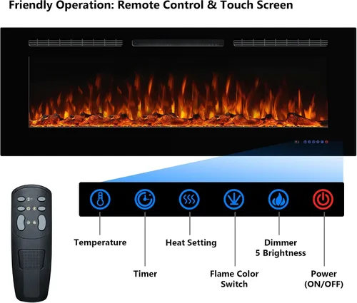 Miniatura 9 de Chimenea eléctrica de 45 pulgadas, insertos de chimenea para montar en la pared y empotrar, llama multicolor con 5 atenuadores, termostato