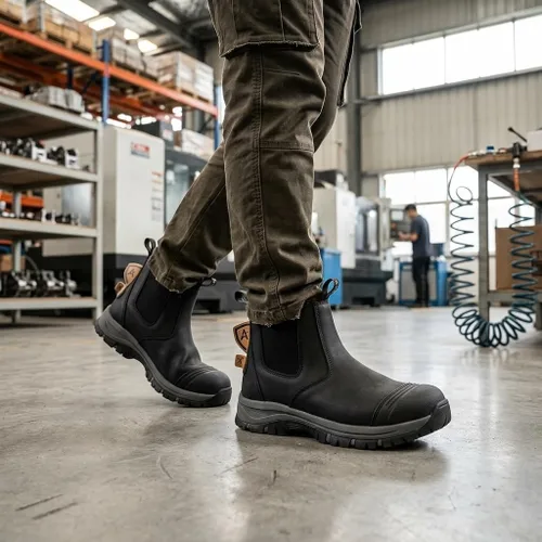 Miniatura 8 de Botas de trabajo Chelsea con punta de acero para hombre, botas de seguridad certificadas ASTM F2413-18, botas de construcción de cuero impermeables