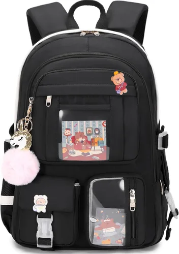 Miniatura 9 de Mochila para niñas con accesorios, mochila para laptop y libros de 16 pulgadas, bolsa escolar kawaii, mochila para universidad, viaje y día a día