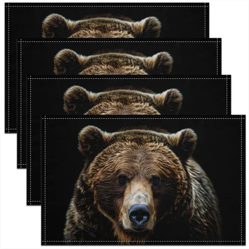 Miniatura 8 de Wild Animal - Juego de 4 manteles individuales elegantes para mesa de comedor, manteles individuales con silueta de oso negro, 12 x 18 pulgadas