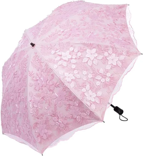 Miniatura 12 de Honeystore Parasol de viaje plegable Brolly Anti-UV Sombrilla Vintage 3 pliegues gris