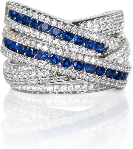 Miniatura 6 de Anillo de plata de ley 925 con zafiro natural, anillo cruzado de circonita cúbica, anillo de compromiso de eternidad, anillo de compromiso de boda