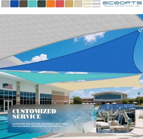 Miniatura 7 de ECOOPTS Toldo Vela Triangular de HDPE de 12'x12'x12' para Sombra Solar, Toldo para Patio Exterior Pérgola, Tela de Cobertura que Bloquea 95% UV Beige