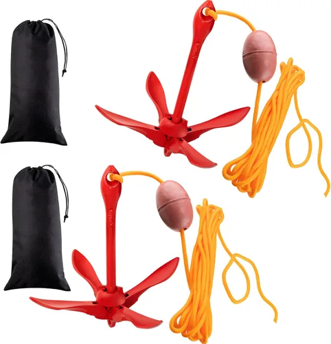 Miniatura 19 de Lounsweer Paquete de 2 anclajes de kayak marino de 1.5/3.5 libras, kit de anclaje plegable para barco, kayak, pesca, accesorios para botes pequeños