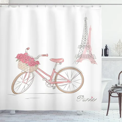 Miniatura 70 de set de cortina para baño decorativa de tela de poliéster con ganchos