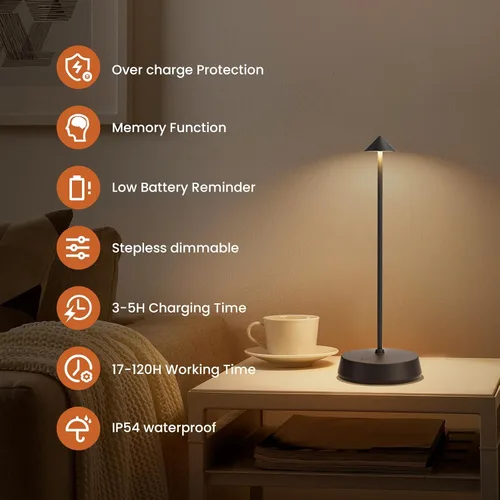 Miniatura 2 de Lámpara de mesa inalámbrica recargable, funciona con pilas, lámpara de escritorio de 6000 mAh, lámpara táctil regulable al aire libre, impermeable
