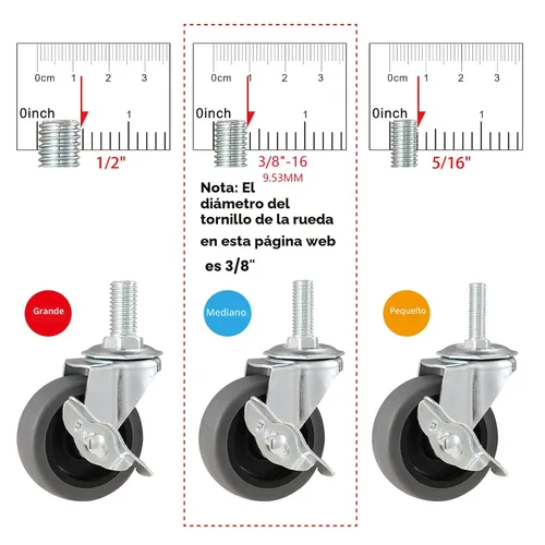 Miniatura 3 de Ruedas giratorias, juego de 4 ruedas giratorias de bloqueo de 3 pulgadas, 3/8-16 x 1 (diámetro del tornillo 3/8 pulgadas, longitud 1 pulgada)