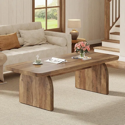 Miniatura 3 de Tribesigns Mesa auxiliar para sala de estar, mesa central rectangular de 47 pulgadas con esquinas redondeadas, muebles de té de cóctel bajos y Marrón