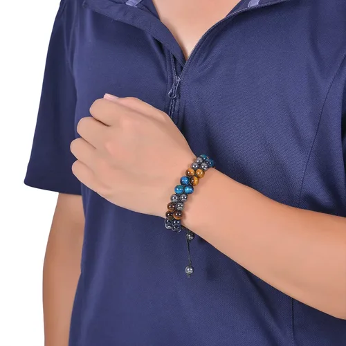 Miniatura 30 de DHQH Triple Protection Bracelet 8/10MM Hematite Black Agate Tigers Eye Stone Bracelet Crystal Jewelry Healing Bead Bracelets for Men Bring Luck