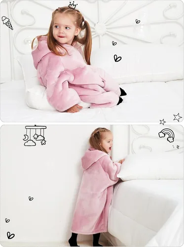 Miniatura 5 de KFUBUO Manta Ponible con Capucha para Niños Pequeños Manta Sherpa Sudadera Con Bolsillo Lindas Sudaderas con Capucha 2-6 Años de Edad Niña Lindos