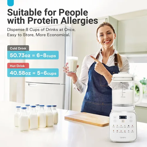 Miniatura 8 de Máquina para fabricar leche de nuez de 50.73oz: Máquina automática de leche de soja 12 en 1 con diseño desmontable, jugo casero, almendras, leches