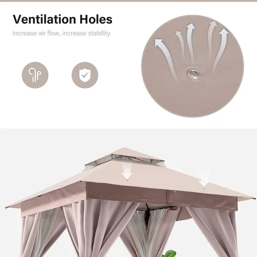 Miniatura 8 de LAUSAINT HOME 8'x8' Outdoor Gazebo, Metal Frame Heavy Duty Patio Canopy Tent Shelter with Double Roofs, Mosquito Nettings and Privacy Screens for