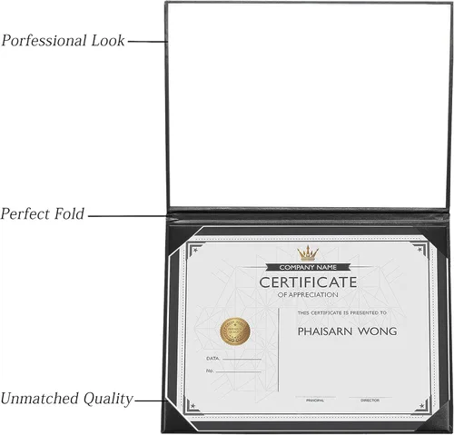 Miniatura 3 de Cubierta para diploma de 8.5 x 11 pulgadas, titular de certificado de graduación, cubiertas de certificado de cuero liso (negro)